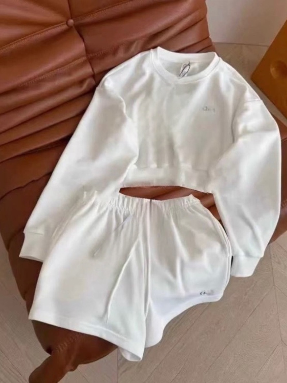 White Lounge Shorts with Matching Sweatshirt Set